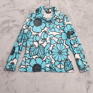 Vintage Jack Winter Shirt Womens L Blue Floral Button Front Long Sleeve Hippie